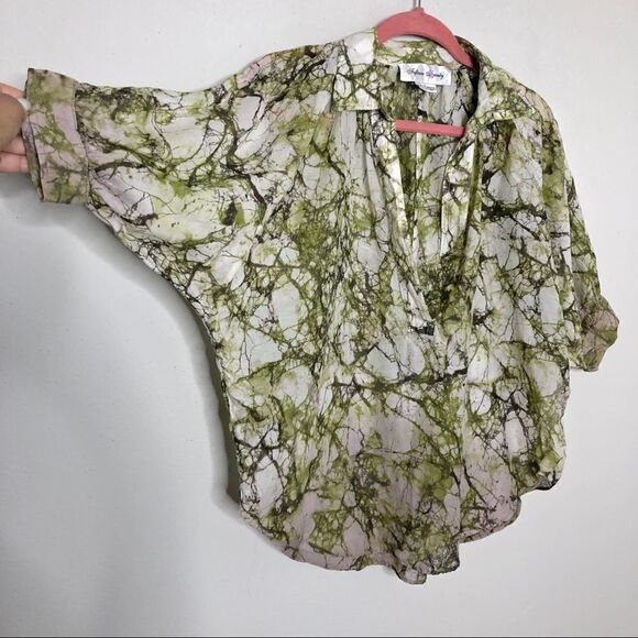 Revolve Fifteen Twenty Silk pajama style Sheer Natural Print Top Small - Picture 12 of 16